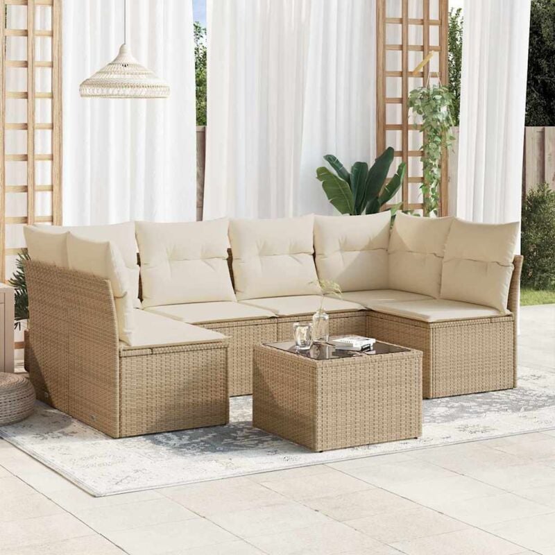 Vidaxl - Salon de jardin avec coussins 7 pcs beige résine tressée