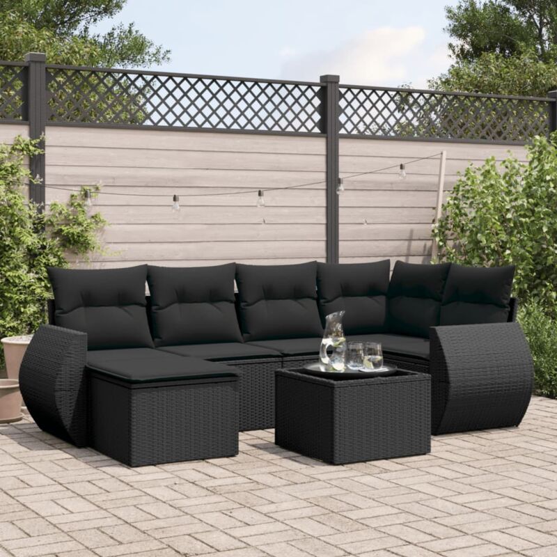 Vidaxl - Salon de jardin 7 pcs avec coussins noir résine tressée