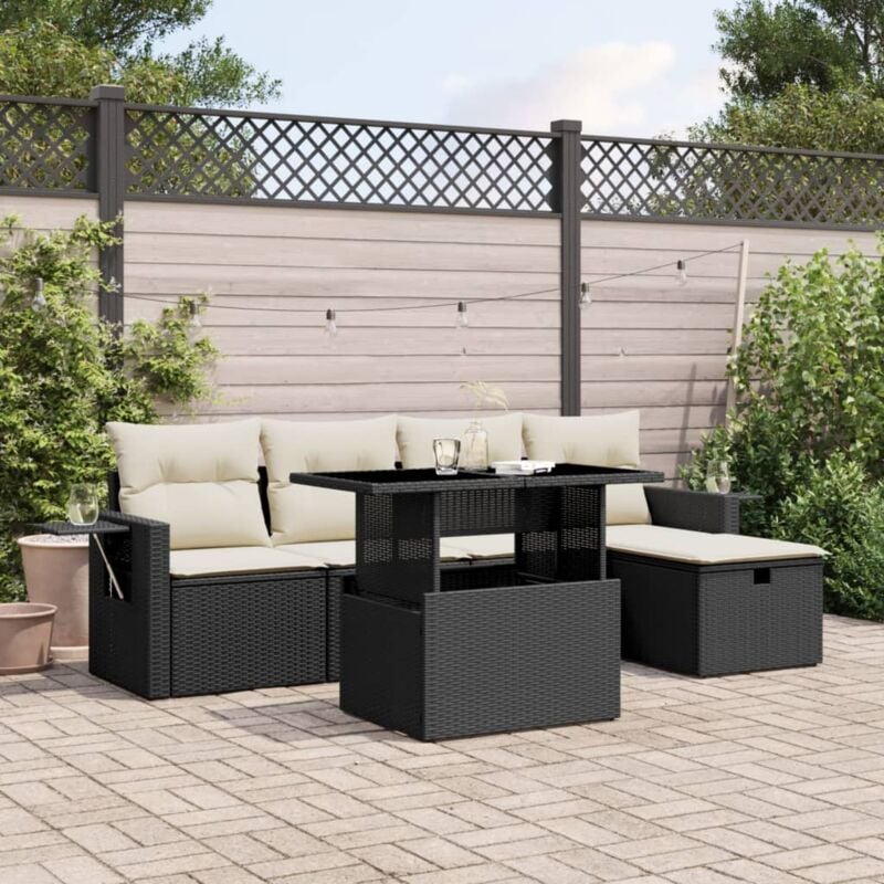 Vidaxl - Salon de jardin 6 pcs avec coussins noir résine tressée