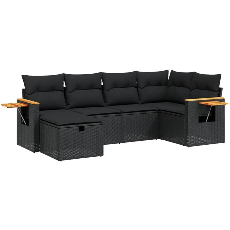Vidaxl - Salon de jardin 6 pcs avec coussins noir résine tressée