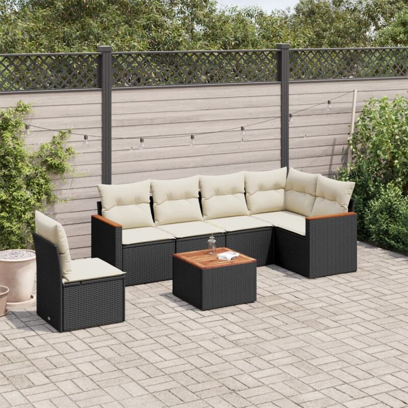 Vidaxl - Salon de jardin 7 pcs avec coussins noir résine tressée