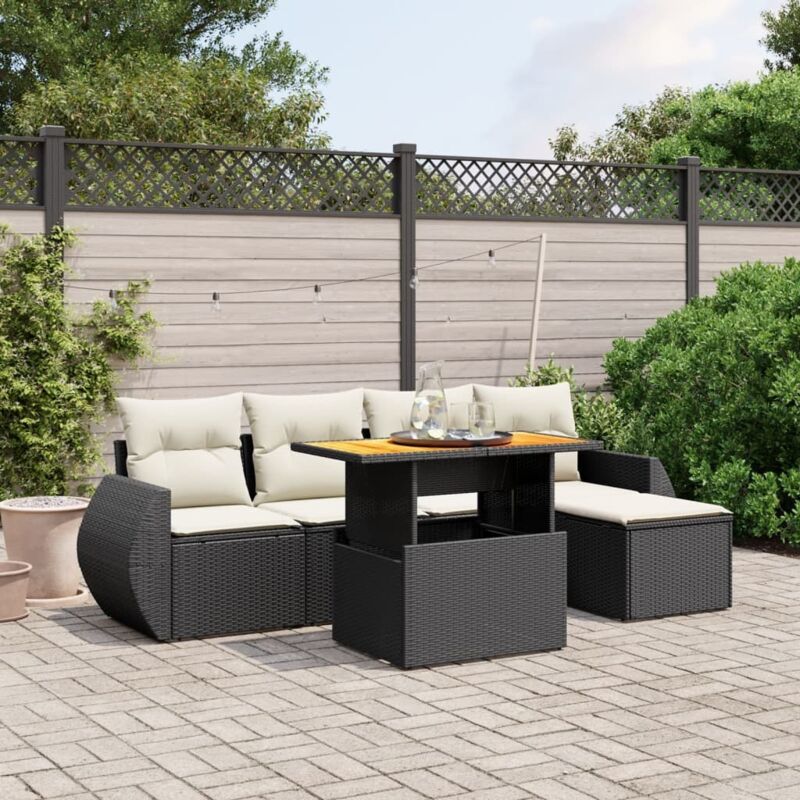 Vidaxl - Salon de jardin 6 pcs avec coussins noir résine tressée