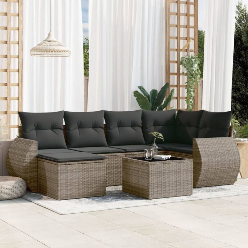 Vidaxl - Salon de jardin avec coussins 7 pcs gris résine tressée