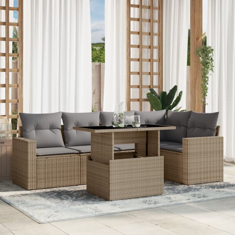 Vidaxl - Salon de jardin avec coussins 6 pcs beige résine tressée