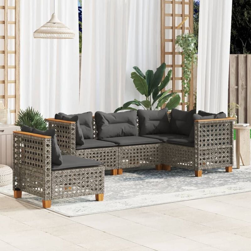 Vidaxl - Salon de jardin 5 pcs avec coussins gris résine tressée