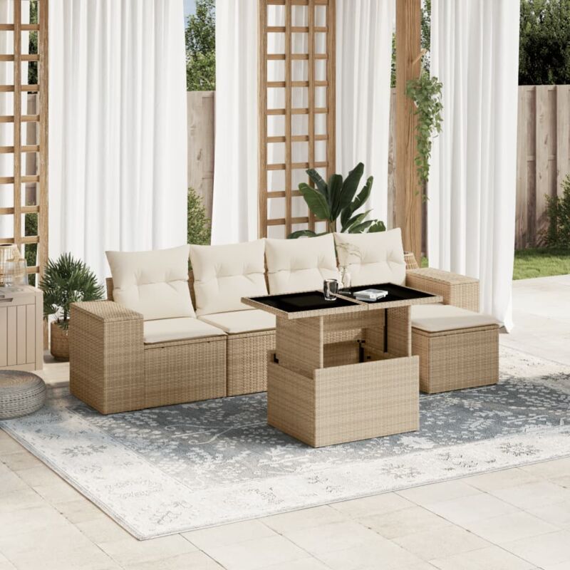 Vidaxl - Salon de jardin avec coussins 6 pcs beige résine tressée