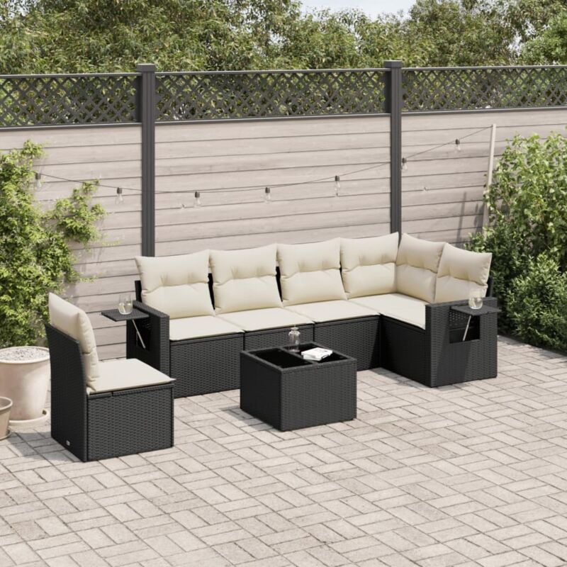 Vidaxl - Salon de jardin 7 pcs avec coussins noir résine tressée