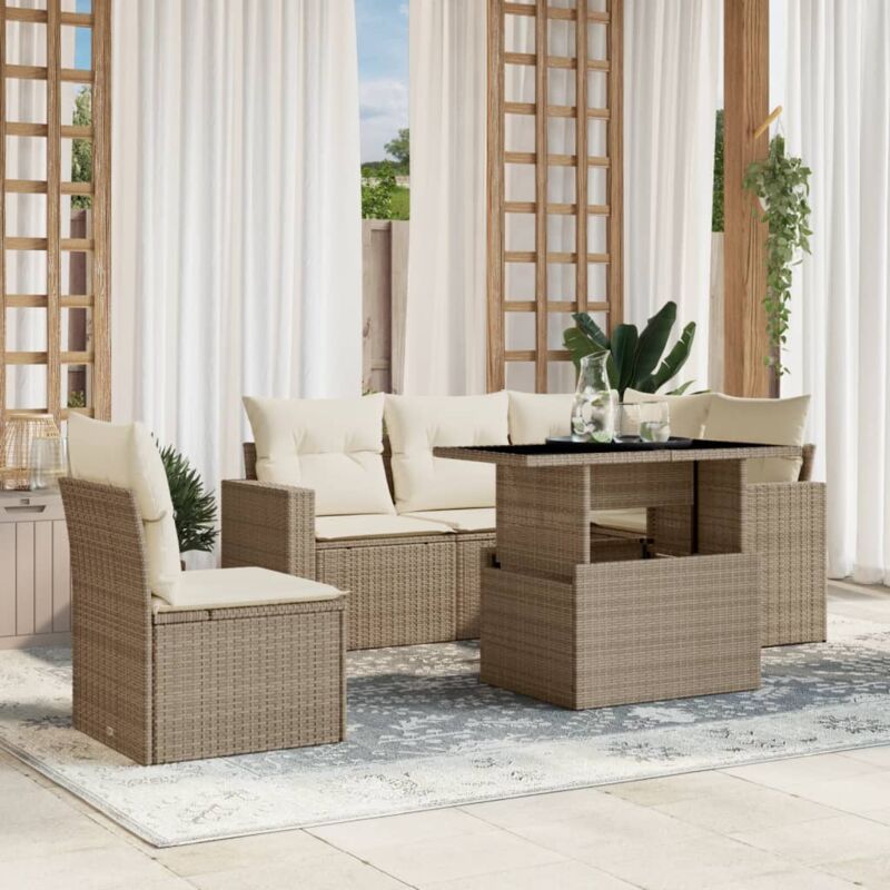 Vidaxl - Salon de jardin avec coussins 6 pcs beige résine tressée