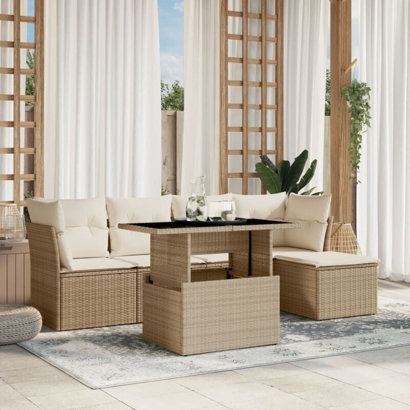 Vidaxl - Salon de jardin avec coussins 6 pcs beige résine tressée