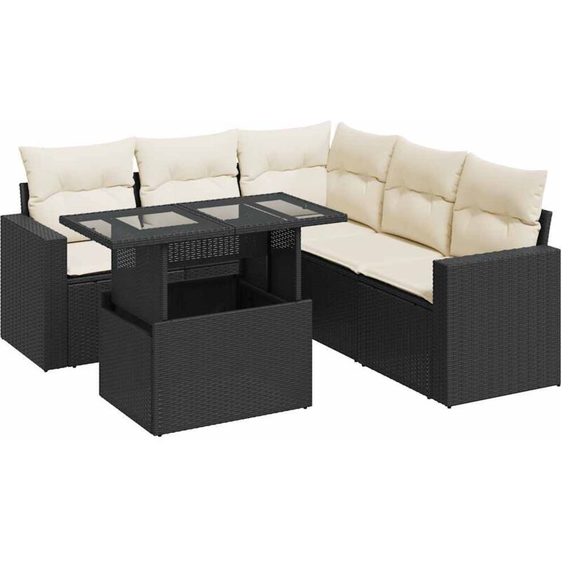 Vidaxl - Salon de jardin 6 pcs avec coussins noir résine tressée