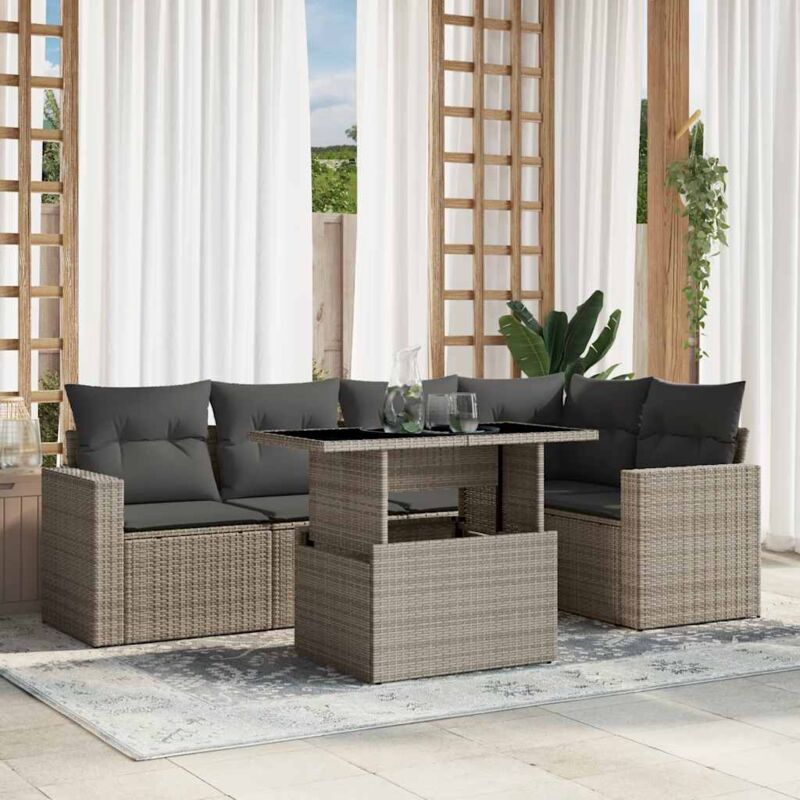 Salon de jardin 6 pcs avec coussins gris clair résine tressée - Vidaxl