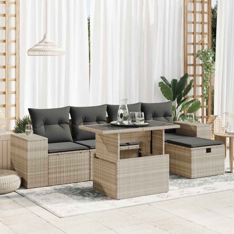 Vidaxl - Salon de jardin 6 pcs avec coussins gris clair résine tressée