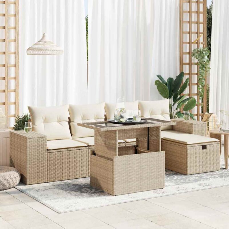 Vidaxl - Salon de jardin avec coussins 6 pcs beige résine tressée