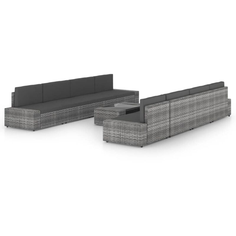 Salon de jardin 9 pcs avec coussins Gris Résine tressée Vidaxl