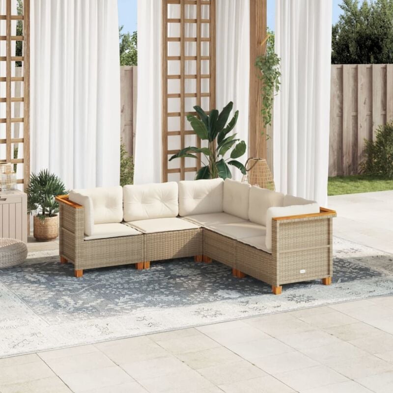 Vidaxl - Salon de jardin avec coussins 5 pcs beige résine tressée