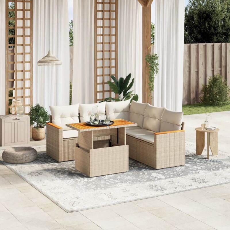 Vidaxl - Salon de jardin avec coussins 6 pcs beige résine tressée