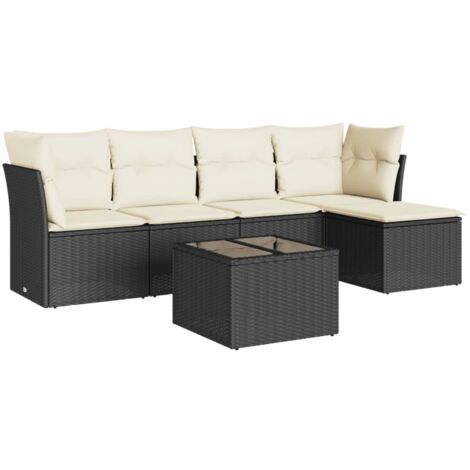 Salon de jardin 6 pcs avec coussins noir résine tressée