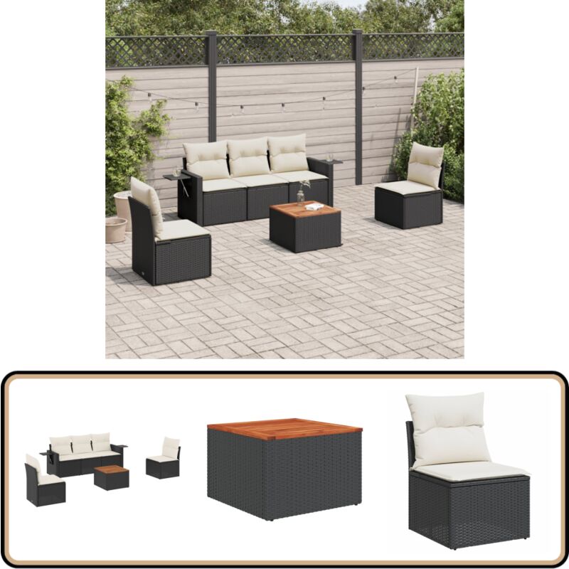 Salon de jardin 6 pcs avec coussins noir résine tressée - Canapé De Jardin - Meuble Extérieur - Salon De Jardin - Set De Jardin - Résine Tressée