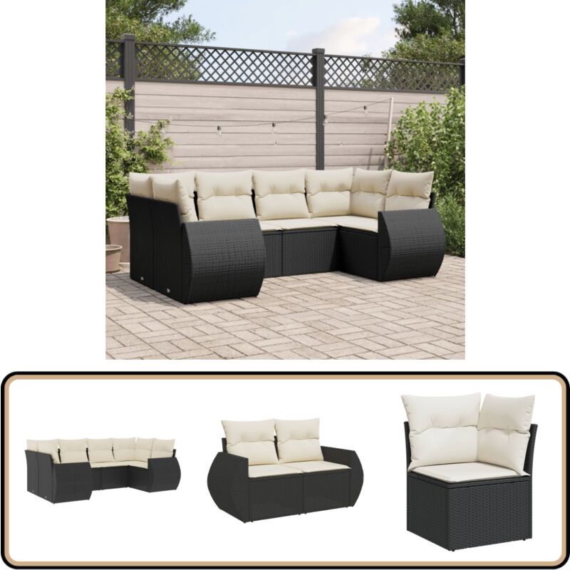 Salon de jardin 6 pcs avec coussins noir résine tressée - Canapé De Jardin - Salon De Jardin - Meuble De Jardin - Ensemble De Canapés - Résine Tressée