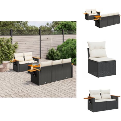 Salon de jardin 6 pcs avec coussins noir résine tressée - Ensemble Salon De Jardin - Meuble Extérieur - Jardin Design - Mobilier De Jardin - Chaise Longue