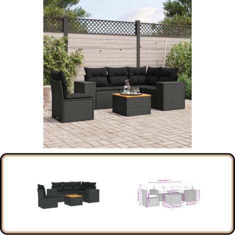 Salon de jardin 6 pcs avec coussins noir résine tressée - Ensemble Salon De Jardin - Meuble Extérieur - Jardin Design - Mobilier De Jardin - Chaise Lounge
