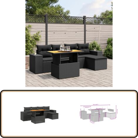 Salon de jardin 6 pcs avec coussins noir résine tressée - Ensemble Salon De Jardin - Meuble Extérieur - Jardin Design - Mobilier De Jardin - Chaise Lounge