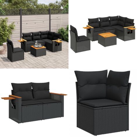 Salon de jardin 6 pcs avec coussins noir résine tressée - Ensemble Salon De Jardin - Meuble Extérieur - Jardin Design - Mobilier De Jardin - Chaise Lounge - Home & Living