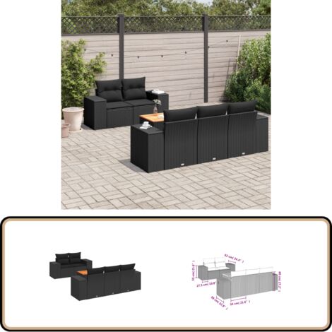 Salon de jardin 6 pcs avec coussins noir résine tressée - Ensemble Salon De Jardin - Meuble Extérieur - Résine Tressée - Rotin Synthétique - Fauteuil Jardin