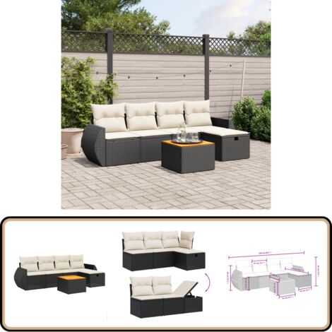 Salon de jardin 6 pcs avec coussins noir résine tressée - Ensemble Salon De Jardin - Mobilier De Jardin - Canapé Extérieur - Set De Jardin - Chaise Lounge