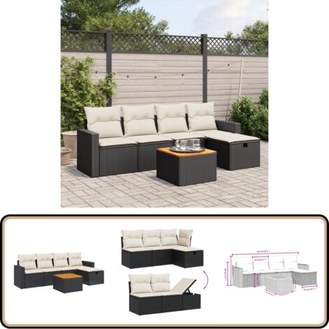 Salon de jardin 6 pcs avec coussins noir résine tressée - Ensemble Salon De Jardin - Mobilier De Jardin - Canapé Extérieur - Set De Jardin - Chaise Lounge