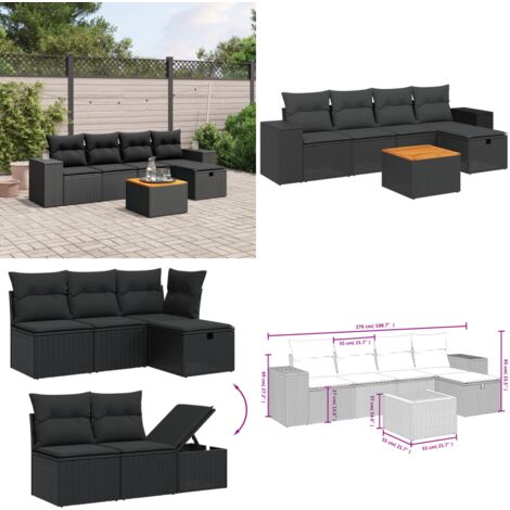 Salon de jardin 6 pcs avec coussins noir résine tressée - Ensemble Salon De Jardin - Mobilier De Jardin - Canapé Extérieur - Set De Jardin - Chaise Lounge - Home & Living