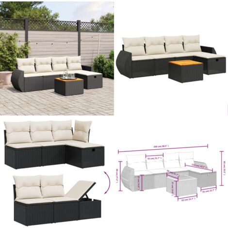 Salon de jardin 6 pcs avec coussins noir résine tressée - Ensemble Salon De Jardin - Mobilier De Jardin - Canapé Extérieur - Set De Jardin - Chaise Lounge - Home & Living