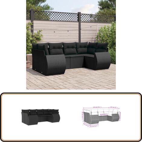 Salon de jardin 6 pcs avec coussins noir résine tressée - Ensemble Salon De Jardin - Mobilier De Jardin - Canapé Extérieur - Set Salon - Chaise Longue