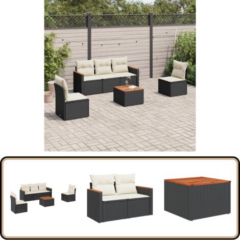 Salon de jardin 6 pcs avec coussins noir résine tressée - Ensemble Salon De Jardin - Mobilier De Jardin - Canapé Extérieur - Table De Jardin - Chaise Lounge