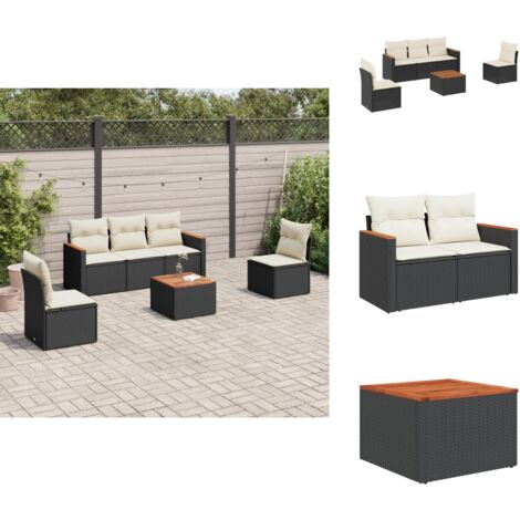 Salon de jardin 6 pcs avec coussins noir résine tressée - Ensemble Salon De Jardin - Mobilier De Jardin - Canapé Extérieur - Table De Jardin - Chaise Lounge