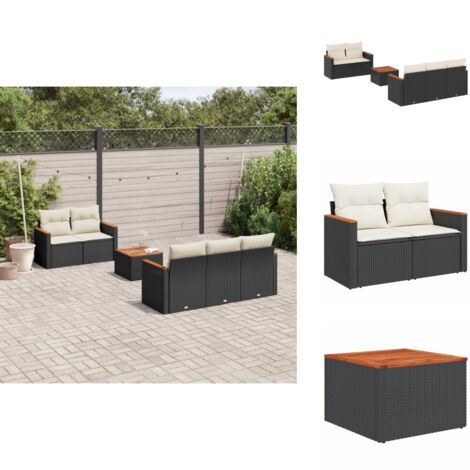 Salon de jardin 6 pcs avec coussins noir résine tressée - Ensemble Salon De Jardin - Mobilier De Jardin - Canapé Extérieur - Table De Jardin - Chaise Lounge
