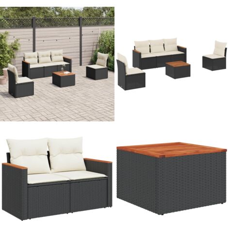 Salon de jardin 6 pcs avec coussins noir résine tressée - Ensemble Salon De Jardin - Mobilier De Jardin - Canapé Extérieur - Table De Jardin - Chaise Lounge - Home & Living