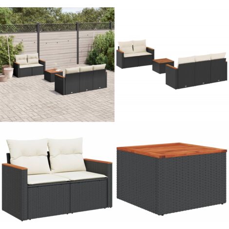 Salon de jardin 6 pcs avec coussins noir résine tressée - Ensemble Salon De Jardin - Mobilier De Jardin - Canapé Extérieur - Table De Jardin - Chaise Lounge - Home & Living