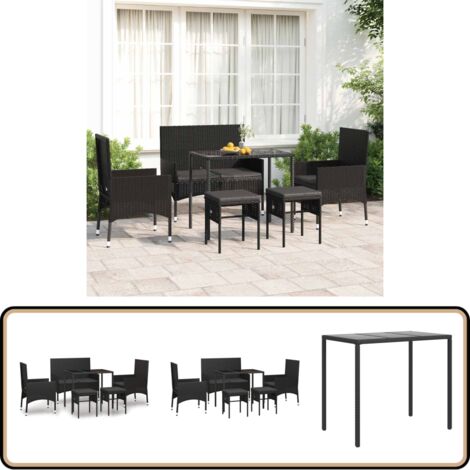 Salon de jardin 6 pcs avec coussins Noir Résine tressée - Ensemble Salon De Jardin - Mobilier De Jardin - Salon D'extérieur - Table En Résine Tressée - Chaises Pliantes