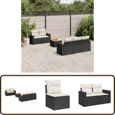Salon de jardin 6 pcs avec coussins noir résine tressée - Ensemble Salon De Jardin - Mobilier De Jardin - Salon Extérieur - Set De Jardin - Chaise Lounge
