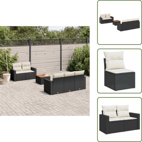 Salon de jardin 6 pcs avec coussins noir résine tressée - Ensemble Salon De Jardin - Mobilier De Jardin - Salon Extérieur - Set De Jardin - Chaise Lounge