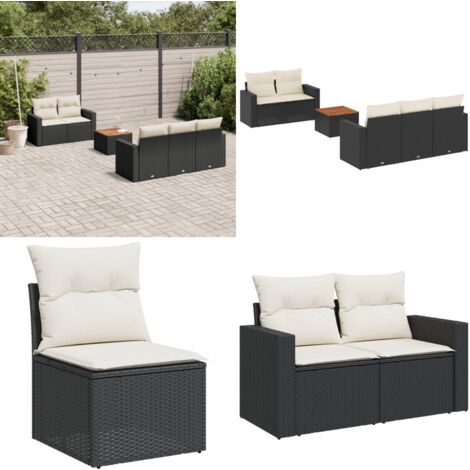 Salon de jardin 6 pcs avec coussins noir résine tressée - Ensemble Salon De Jardin - Mobilier De Jardin - Salon Extérieur - Set De Jardin - Chaise Lounge - Home & Living