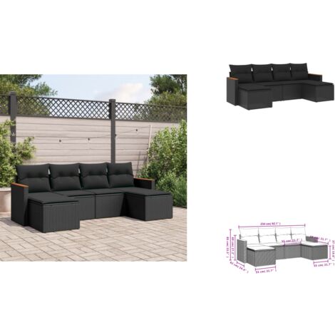 Salon de jardin 6 pcs avec coussins noir résine tressée - Ensemble Salon De Jardin - Salon De Jardin Extérieur - Meuble De Jardin - Canapé De Jardin - Résine Tressée