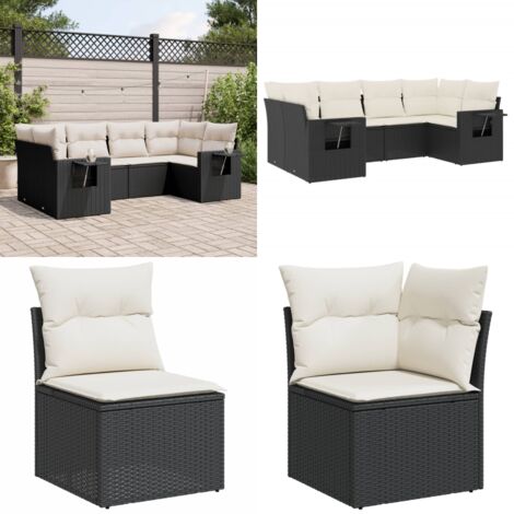 Salon de jardin 6 pcs avec coussins noir résine tressée - Ensemble Salon De Jardin - Salon De Jardin Extérieur - Meuble De Jardin - Mobilier De Jardin - Canapé Jardin - Home & Living