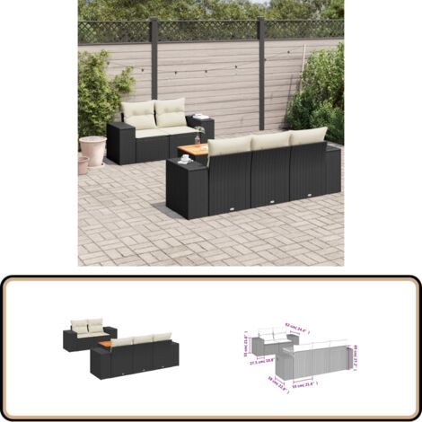 Salon de jardin 6 pcs avec coussins noir résine tressée - Ensemble Salon Jardin - Meuble Extérieur - Résine Tressée - Rotin Synthétique - Fauteuil Jardin
