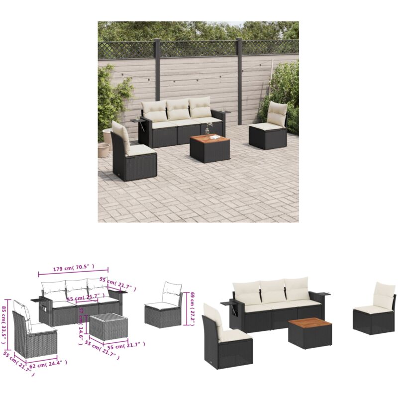 Salon de jardin 6 pcs avec coussins noir résine tressée - Ensemble Salon Jardin - Meuble Extérieur - Résine Tressée - Rotin Synthétique - Mobilier De
