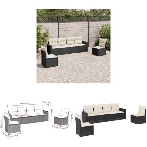 Salon de jardin 6 pcs avec coussins noir résine tressée - Salon De Jardin - Canapé Extérieur - Meuble De Jardin - Ensemble Salon De Jardin - Résine Tressée - Home & Living