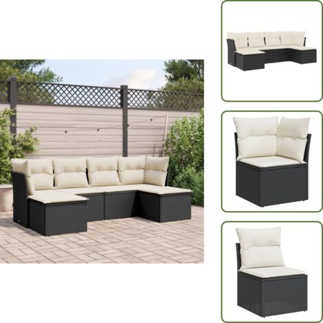 Salon de jardin 6 pcs avec coussins noir résine tressée - Salon De Jardin - Canapé Extérieur - Meuble De Jardin - Ensemble Salon De Jardin - Set De Canapés
