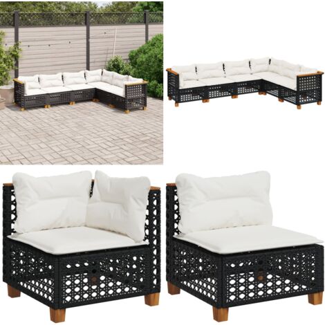 Salon de jardin 6 pcs avec coussins noir résine tressée - Salon De Jardin - Canapé Extérieur - Meuble De Jardin - Set Salon De Jardin - Résine Tressée - Home & Living