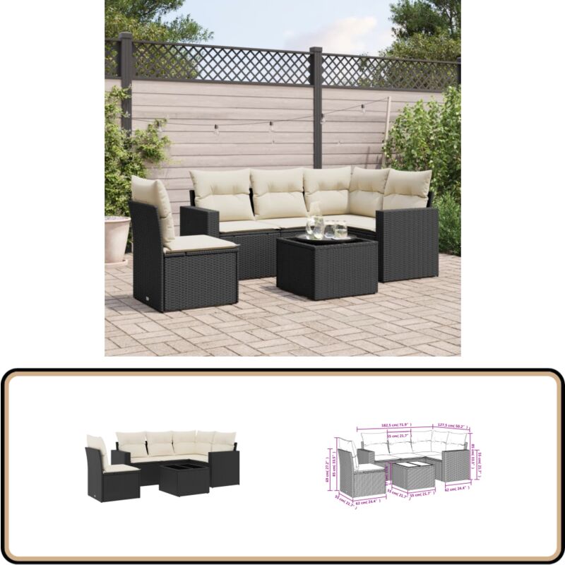 Salon de jardin 6 pcs avec coussins noir résine tressée - Salon De Jardin - Meuble De Jardin - Set Salon De Jardin - Résine Tressée - Rotin